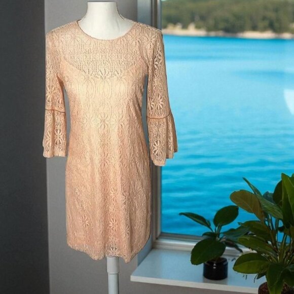 Jessica Simpson Crochet Lace Bell Sleeve Dress - Picture 1 of 8